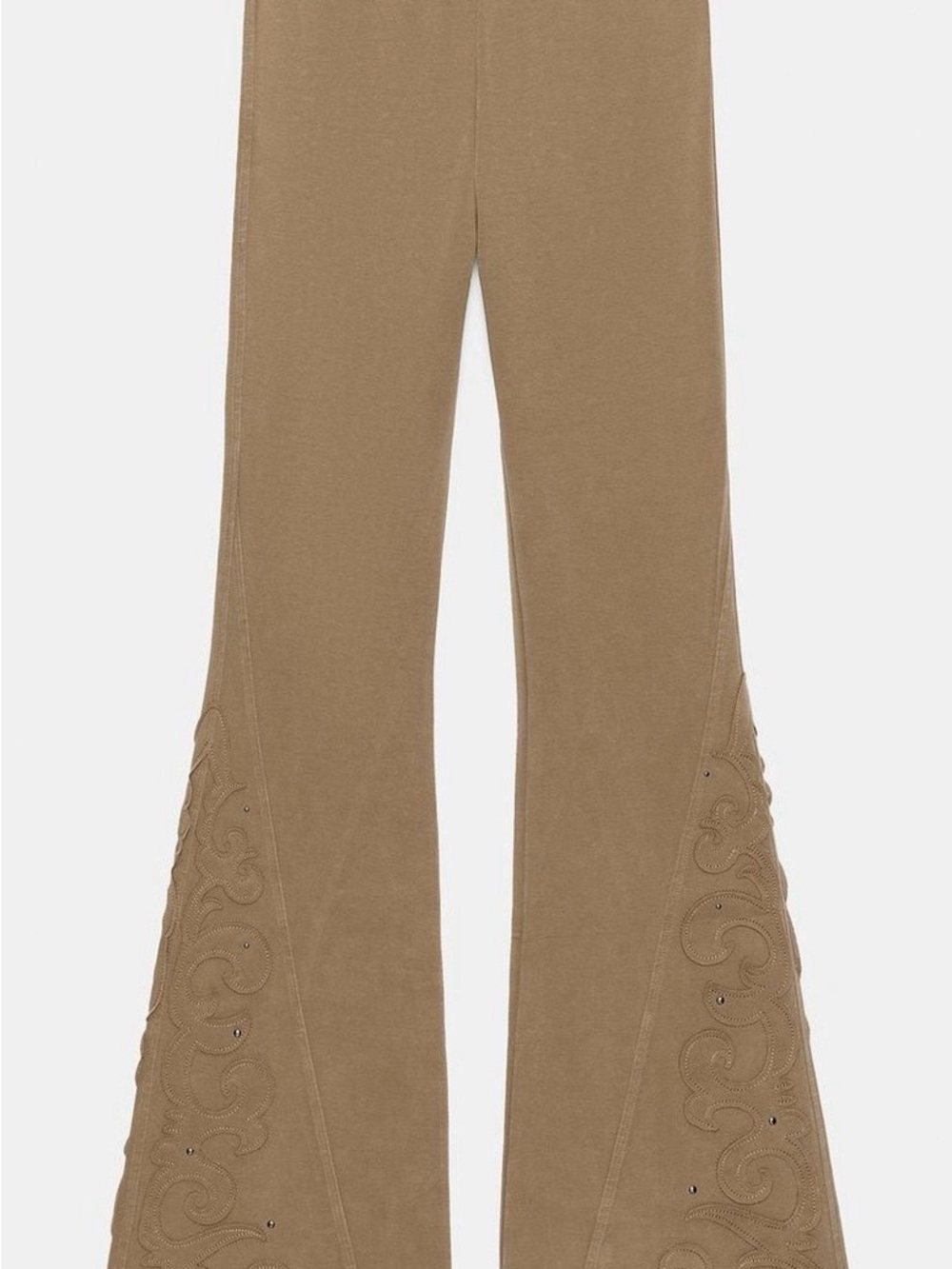 Zara Taupe Embroidered Flare Pants